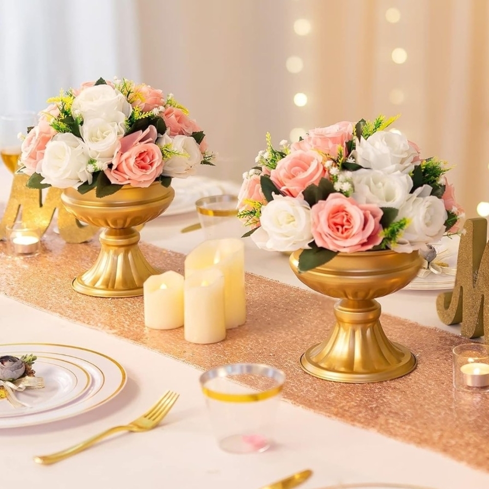 Elegant Gold and Pink Floral Centerpiece
